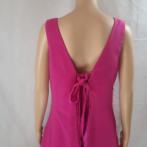 New Mother of the Bride (10) Fuchsia Chiffon Sleeveless Pleated Waist Midi Dress - Picture 7 of 10